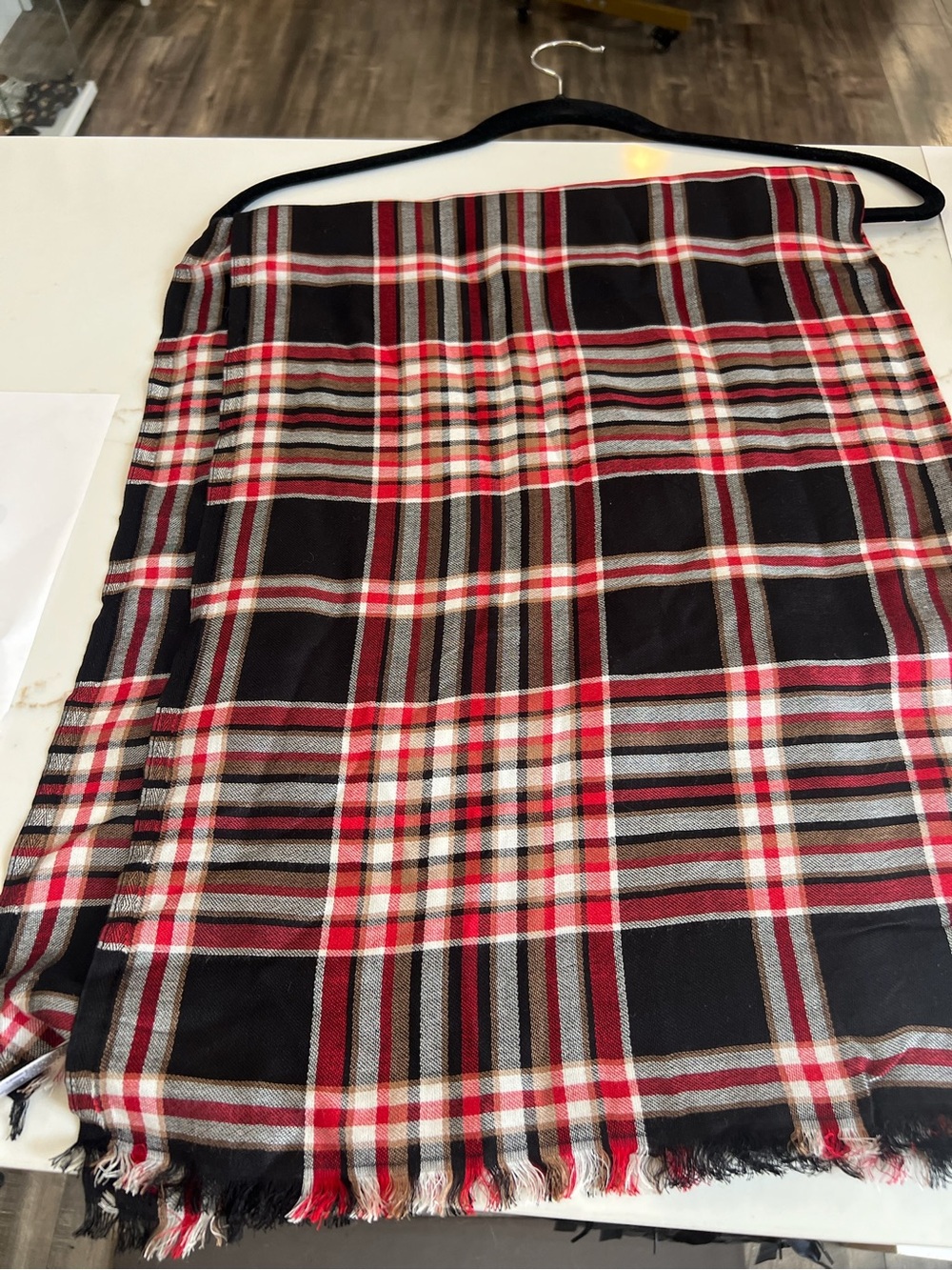 Talbots Black and Red Plaid Lightweight Scarf NWT